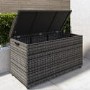 Grey Rattan Water Resistant Garden Storage Box with Serving Ledge & Wheels - 150x90cm - Fortrose