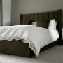 Khaki Velvet King Size Ottoman Bed With Winged Headboard - Maddox