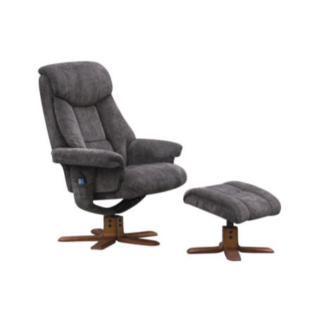 Exmouth Swivel Massage Recliner & Footstool in Charcoal Velour