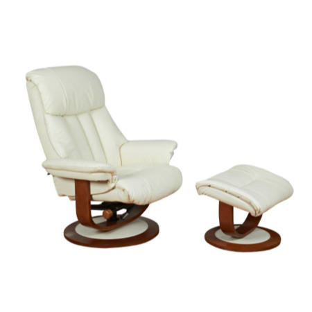 Global Furniture Alliance  Hereford Leather Swivel Recliner & Footstool in Cream 