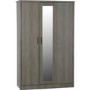 GRADE A2 - Black Rustic Oak 3 Door Triple Mirrored Wardrobe - Lisbon - Seconique