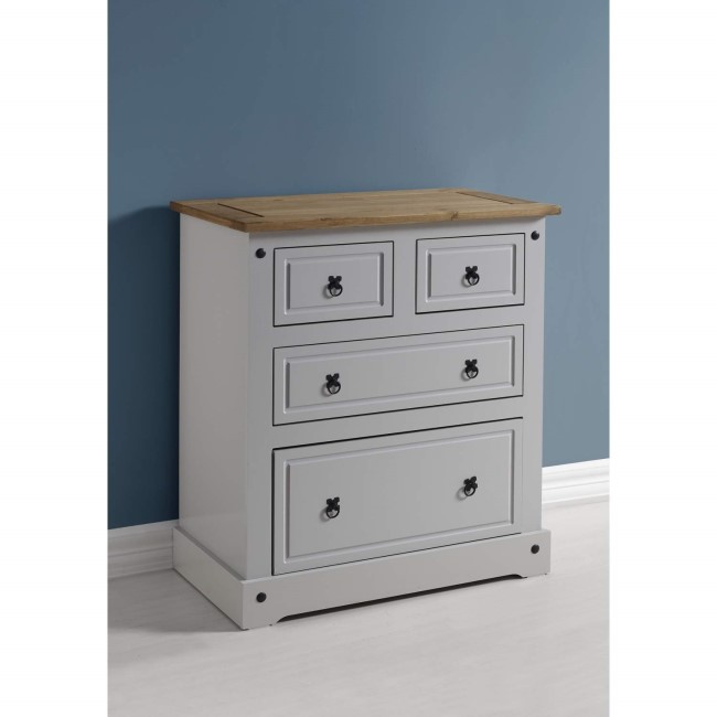 GRADE A1 - Seconique Corona 2+2 Drawer Chest in Grey/Distressed Waxed Pine