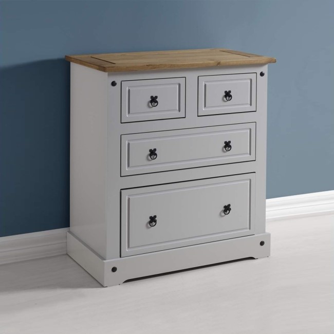 Seconique Corona 2+2 Drawer Chest in Grey/Distressed Waxed Pine