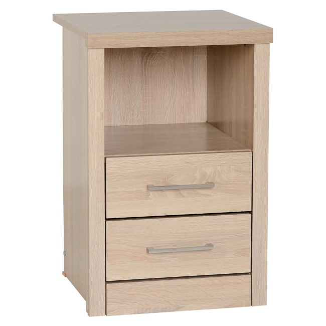 Oak Effect Bedside Table with 2 Drawers and 1 Shelf - Lisbon - Seconique