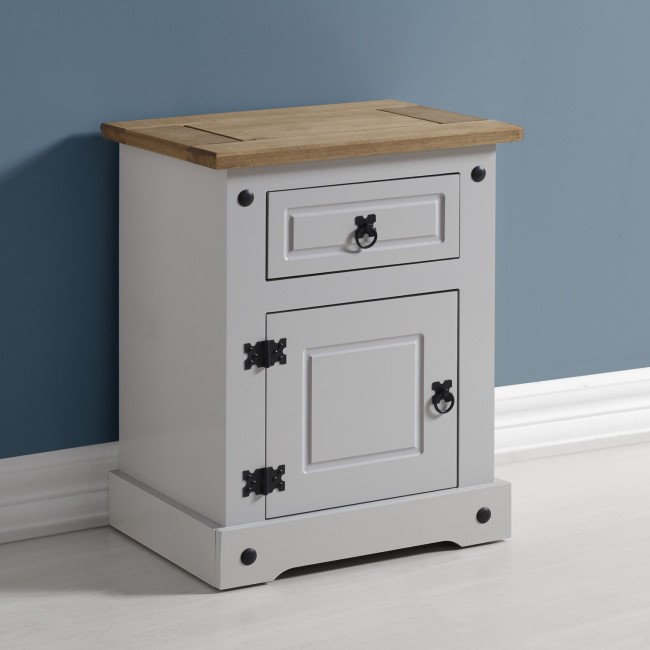 GRADE A1 - Seconique Corona 1 Drawer 1 Door Bedside Cabinet in Grey/Distressed Waxed Pine