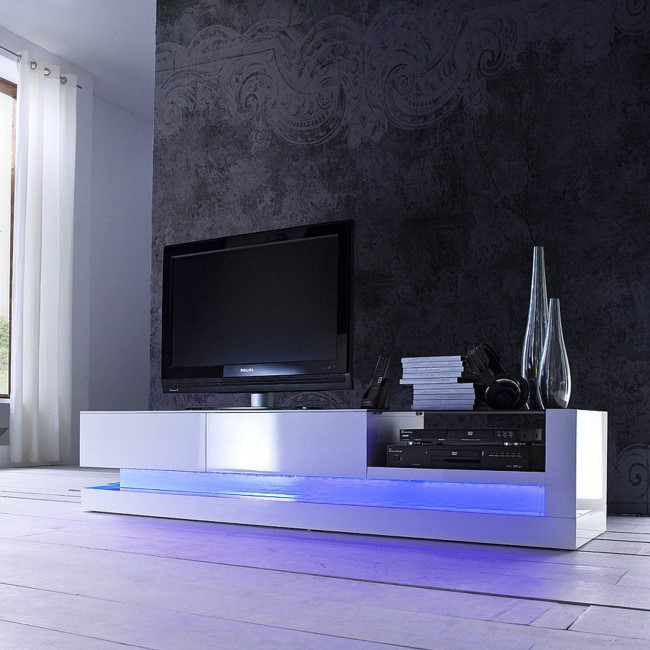 Evoque White High Gloss TV Unit with Colour Effects Lighting