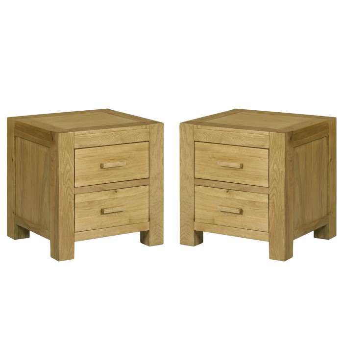 Atlantic Pair of Solid Light Oak Bedside Tables Furniture123