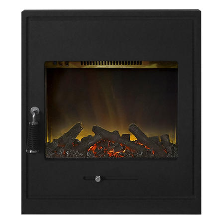 Inset Electric Stove Fire in Black Cast Finish with LED Flame Effect and Log Bed