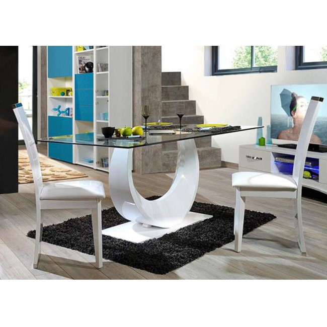 Sciae Smooth 36 Glass Top Dining Table in High Gloss White