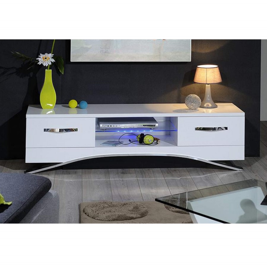 Sciae Smooth Modern TV Unit Stand with Drawers - White Gloss