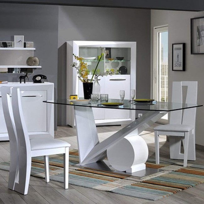 Sciae Brook 76 Glass Top Dining Table in White High Gloss