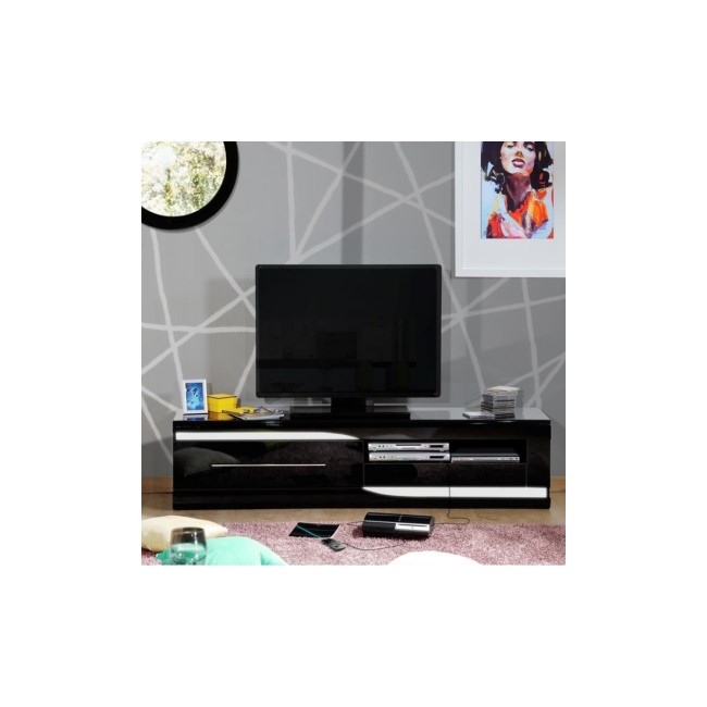 Sciae Ovio Black High Gloss TV Unit with 2 Drawers