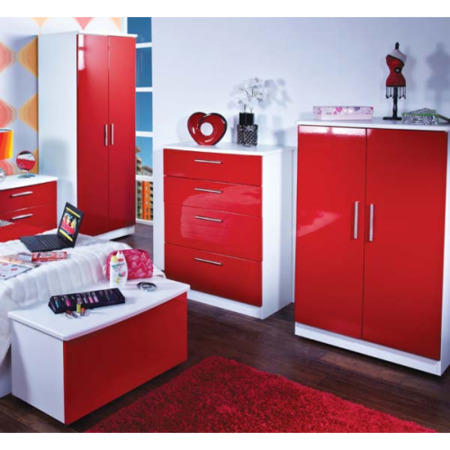 GRADE A2 - Hatherley High Gloss 4 Piece White and Red Bedroom Storage Set - 