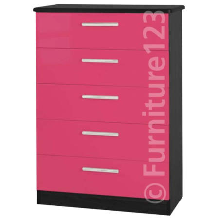 GRADE A3 - Hatherley High Gloss 5 Drawer Chest in Black and Pink