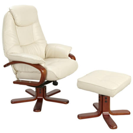 GRADE A1 - Global Furniture Alliance  Macau Bonded Leather Swivel Recliner & Footstool in Cream - As New