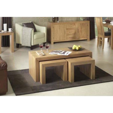 GRADE A3 - Heritage Furniture UK Laguna Oak Nest of 3 Coffee Tables