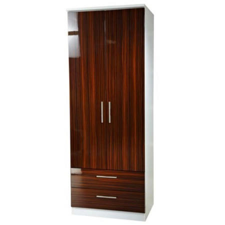GRADE A3  - Welcome Furniture Hatherley High Gloss 2 Drawer 2 Door Wardrobe in White and Ebony