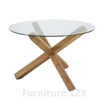 Bentley Designs Felix Oak Round Glass Dining Table