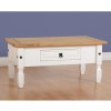 Coffee Table in White &amp; Pine with 1 Drawer - Corona