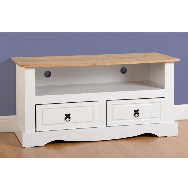 White TV Unit with Drawers & Open Shelf TV's up to 42" - Corona