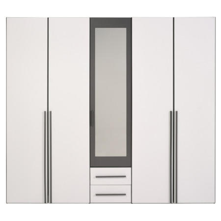 GRADE A3 - Parisot Alix 5 Door 2 Drawer Wardrobe in White and Dark Grey Effect