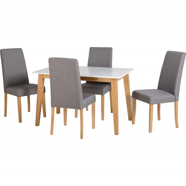 Seconique Rimini Dining Set in Oak and White & 4 Grey Fabric Chairs