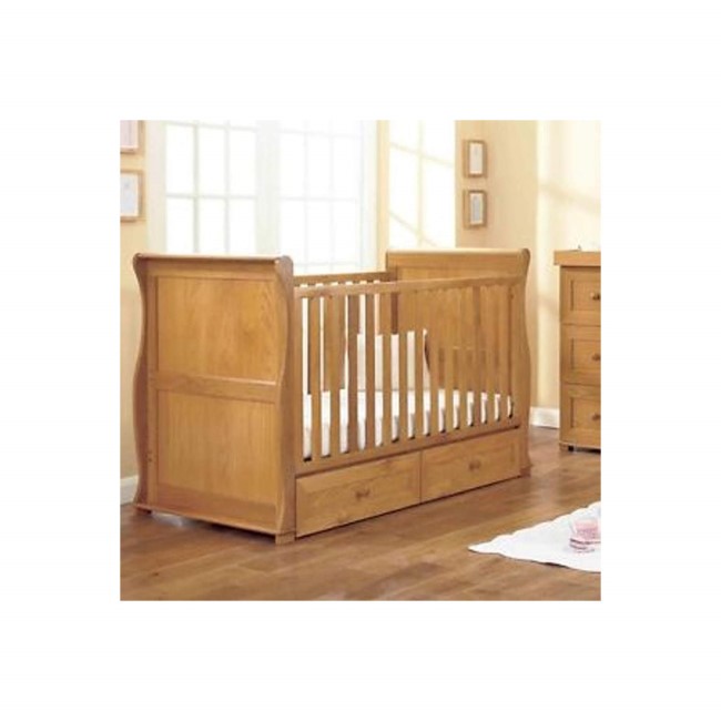 East Coast Langham Oak Sleigh Cot Bed with Drawer