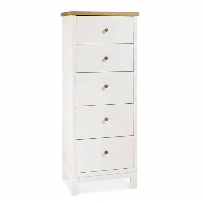 Bentley Designs Atlanta Tall 5 Drawer Chest In White and Oak 