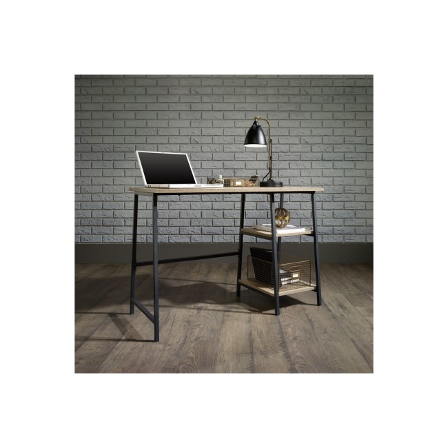 Industrial Office Desk Black Frame Oak Effect Top
