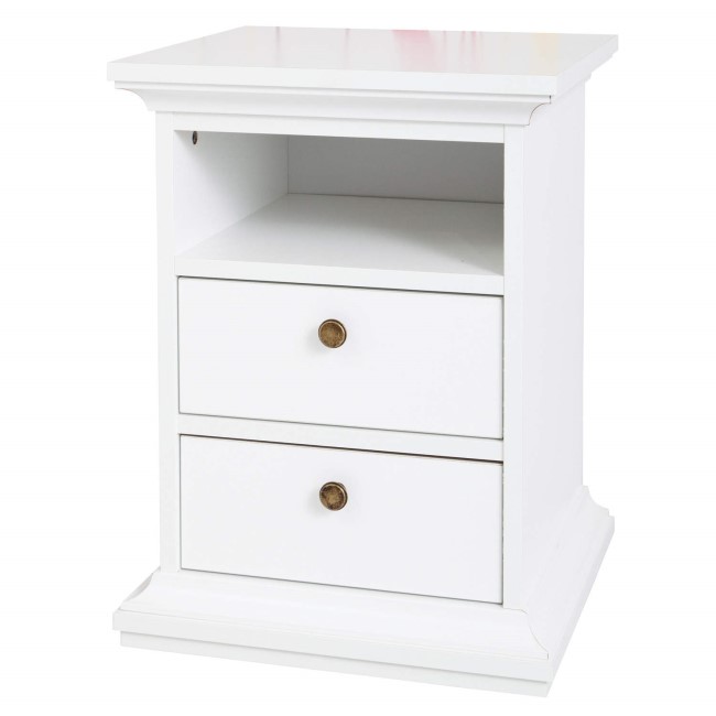 Paris 2 Drawer Tall Bedside Table in White