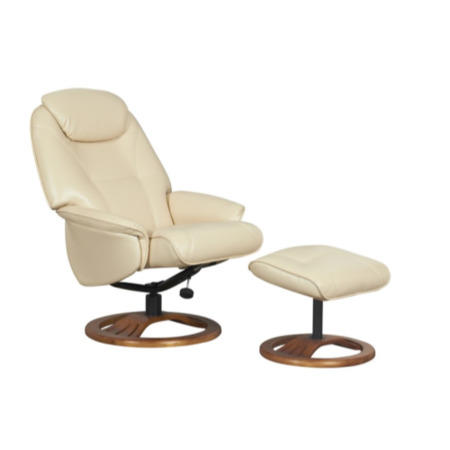Oslo Bonded Leather Swivel Recliner & Footstool in Cream