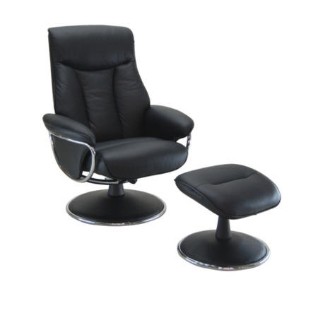 Global Furniture Alliance  Geneva Leather Swivel Recliner & Footstool in Black