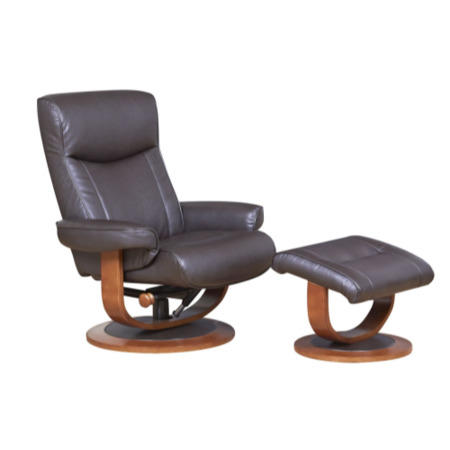 Global Furniture Alliance  Belmont Plush Bonded Leather Swivel Recliner & Footstool in Chocolate
