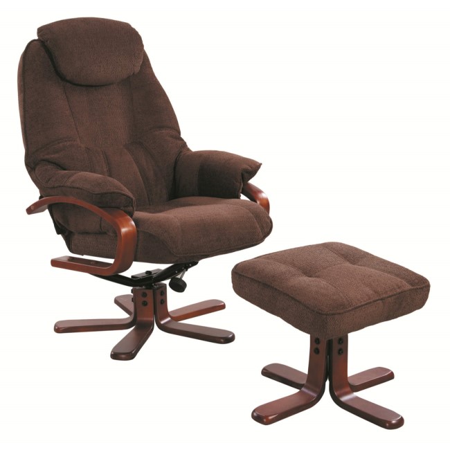 Hong Kong Chenille Fabric Swivel Recliner & Footstool in Chocolate