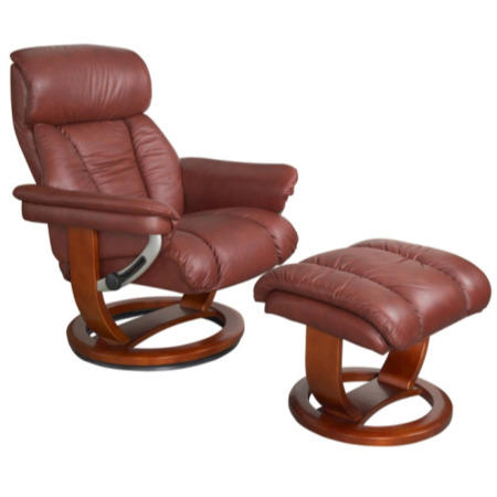 Mars Leather Swivel Recliner & Footstool in Chestnut