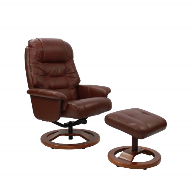 Venus Oil-Touch Leather Swivel Recliner & Footstool in Chestnut