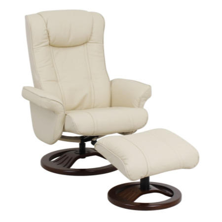 Global Furniture Alliance  London Leather Swivel Recliner & Footstool in Cream