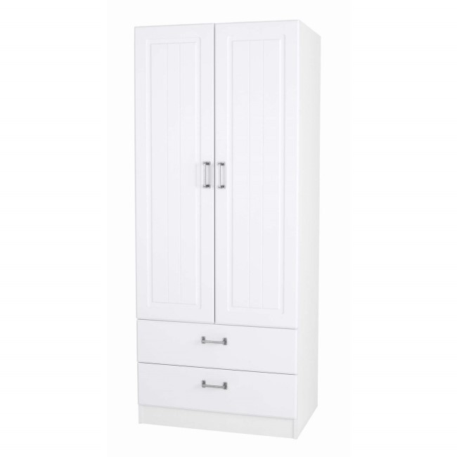 GRADE A3 - One Call Furniture Century 2 Door Combi Wardrobe in Pearl White