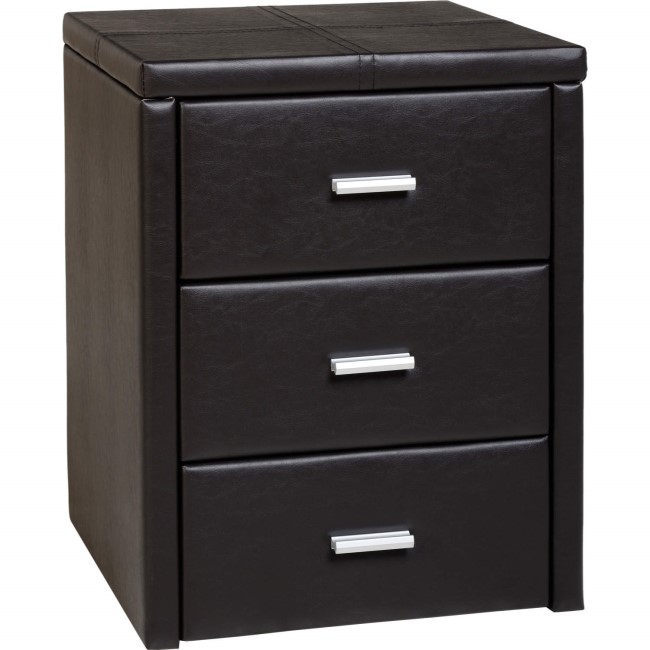 GRADE A1 - Seconique Prado Brown Faux Leather 3 Drawer Bedside Table