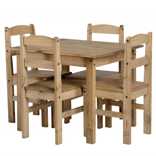 Seconique Panama Dining Set - Natural Wax Pine Dining Table & 4 Natural Wax Pine Dining Chairs