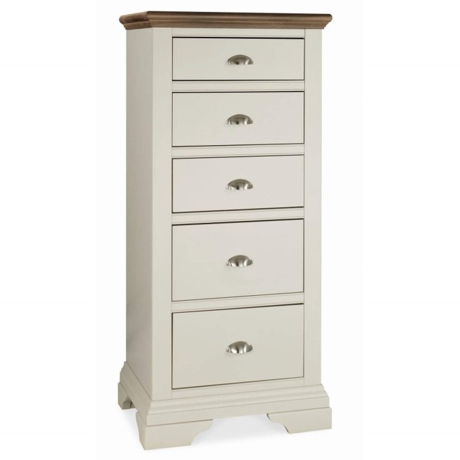 Bentley Designs Hampstead Tall 5 Drawer Chest in Soft Grey and Walnut