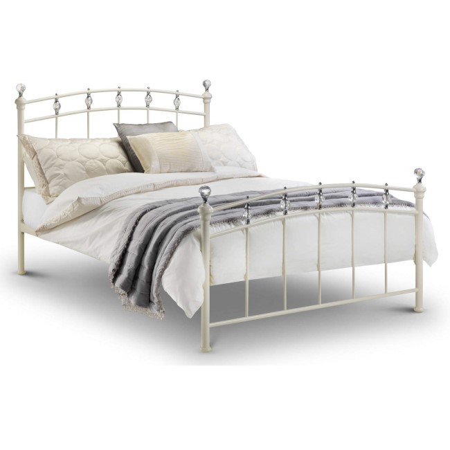 White Metal King Size Bed Frame with Crystal Finials - Sophie - Julian Bowen