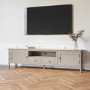 Wide Dove Grey & Solid Oak TV Stand with Storage - TV's up to 77" - Adeline