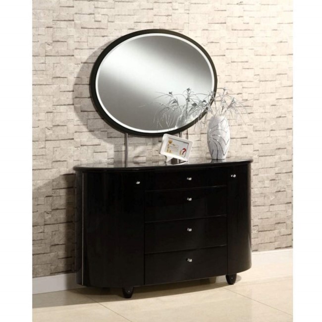 Birlea Furniture Aztec 4 Drawer Dresser & Mirror Set in Black High Gloss
