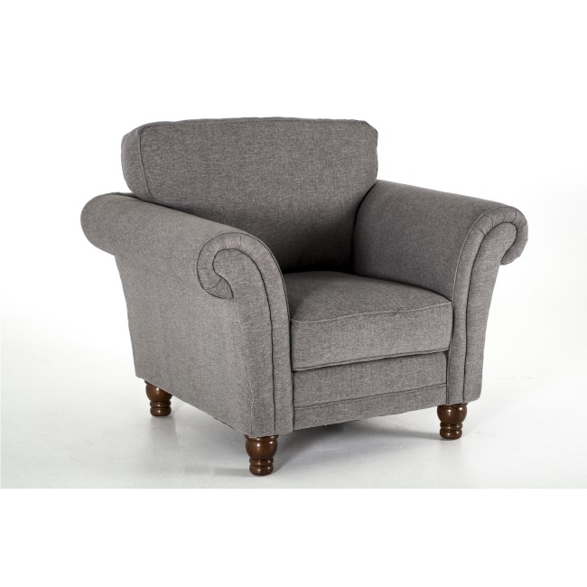 Argyle Grey Fabric Armchair with Roll Top Arms
