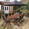 8 Seater Outdoor Dining Set in Dark Wood with Parasol Included - Rowlinson
