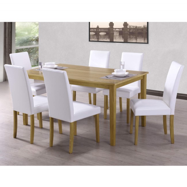 New Haven Large Dining Set with 6 Chairs in White Faux Leather
