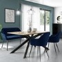 Oak Dining Table Set with 2 Navy Velvet Chairs & 1 Bench - Seats 4 - Carson