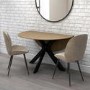 Round Oak Drop Leaf Dining Table Set with 2 Mink Velvet Chairs - Seats 2 - Carson