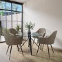 Round Glass Dining Table Set with 4 Beige Faux Leather Chairs - Seats 4 - Dax